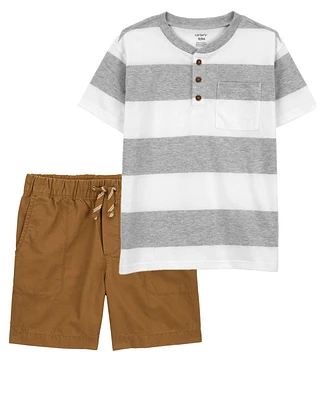 Kid 2-Piece Striped Jersey Henley & Pull-On Shorts Set