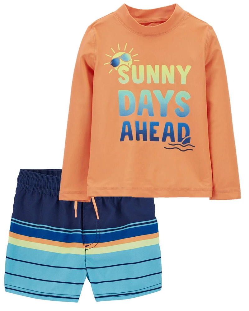 Toddler Sun Rays Rashguard & Swim Trunks Set