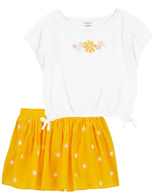 Toddler 2-Piece Sunflower Top & Polka Dot Skort Set