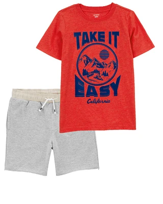 Kid 2-Piece Take It Easy Graphic Tee & Pull-On Knit Shorts Set