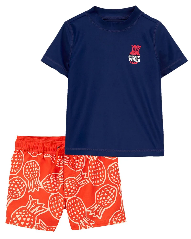 Toddler Pineapple Rashguard & Swim Trunks Set