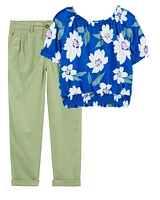 Kid 2-Piece Smocked Top & LENZING™ ECOVERO™ Flat-Front Pants Set