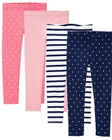 Toddler 4-Pack Striped & Polka Dots Leggings Set
