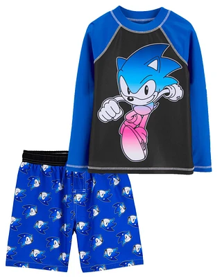 Kid Sonic The Hedgehog Rashguard & Swim Trunks Set