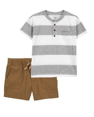 Toddler 2-Piece Striped Jersey Henley & Pull-On Shorts Set