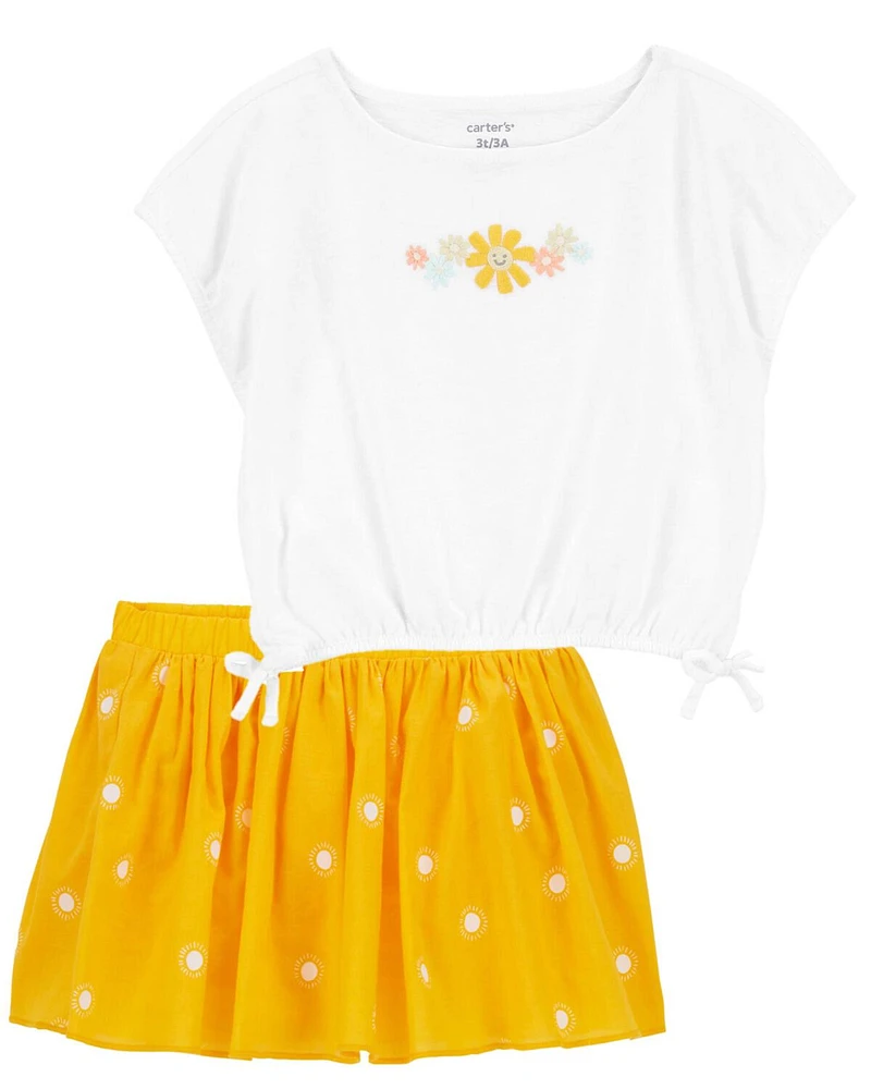 Baby 2-Piece Sunflower Top & Polka Dot Skort Set
