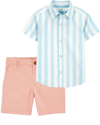 Baby 2-Piece Striped Button-Down Shirt & Stretch Chino Shorts Set
