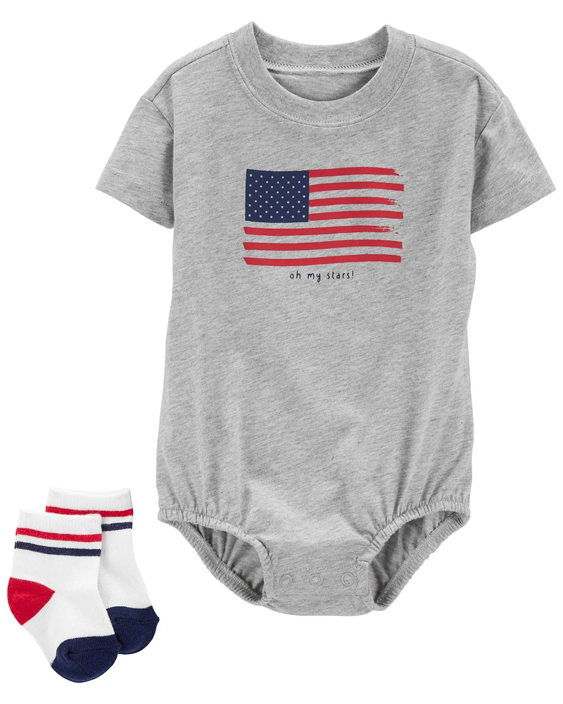 Baby American Flag Bubble & Socks Set