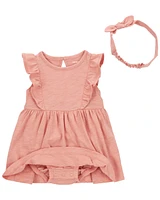 Baby 2-Piece Bodysuit Dress & Headwrap Set