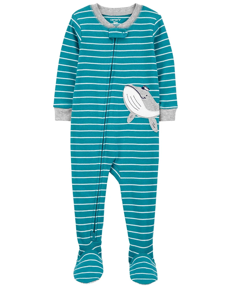 Baby 1-Piece Striped Whale 100% Snug Fit Cotton Footie Pajamas