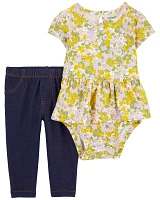 Baby 2-Piece Floral Peplum Bodysuit Pant Set