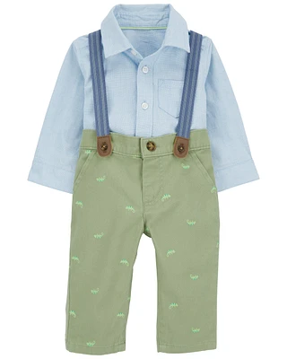 Baby 2-Piece Button-Front Bodysuit and Suspenders Pants Set