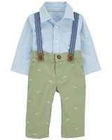 Baby 2-Piece Button-Front Bodysuit and Suspenders Pants Set