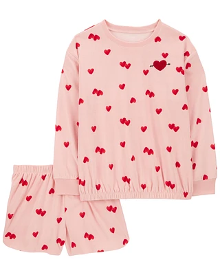 Adult 2-Piece Heart Fleece Pajamas