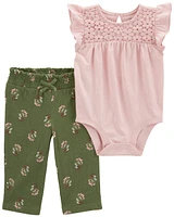 Baby 2-Piece Flutter Bodysuit & Floral Pant Set