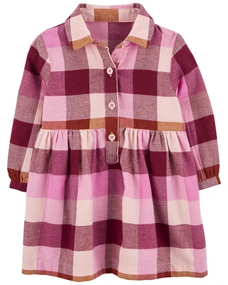 Baby Plaid Cotton Flannel Shirt Dress
