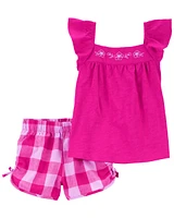 Baby 2-Piece Flutter Sleeves & Gingham Short Set