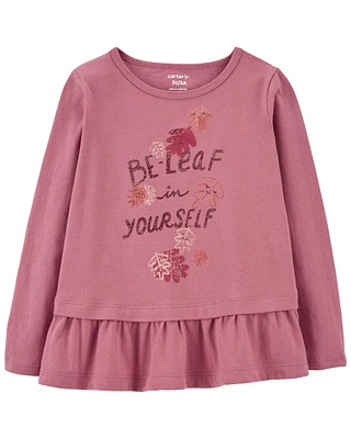 Toddler Be-Leaf Yourself Peplum Graphic Tee