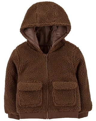Toddler Reversible Hooded Sherpa Jacket