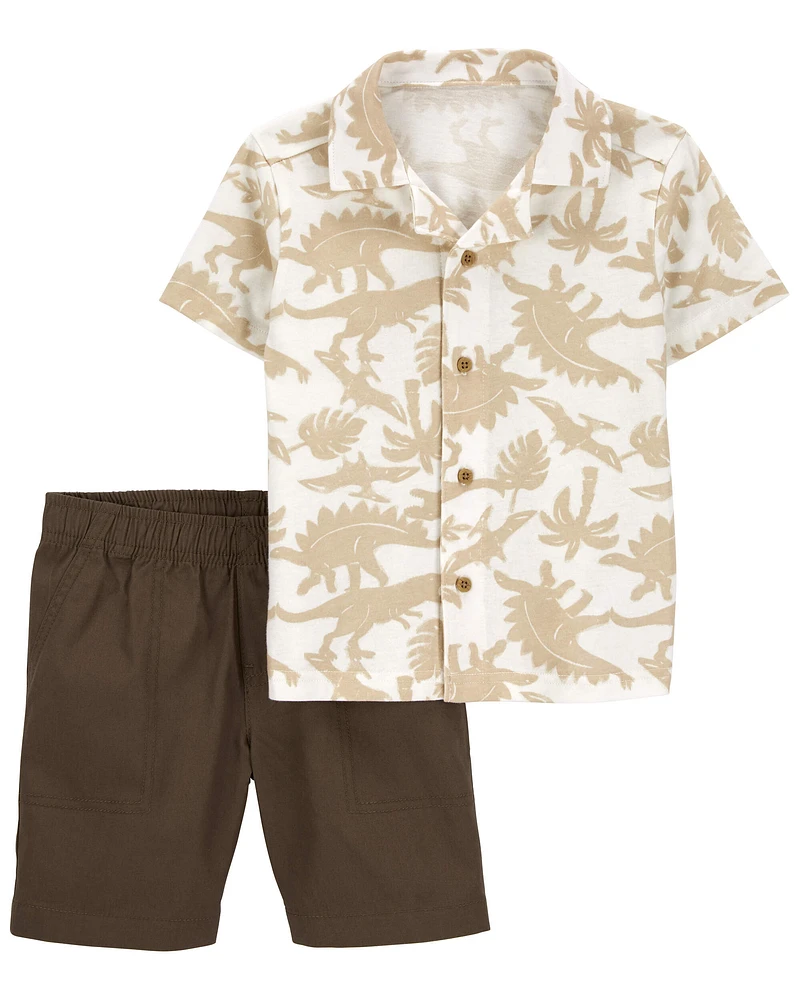 Baby 2-Piece Dinosaur Button-Front Shirt & Short Set