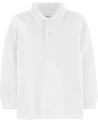 Toddler White Long Sleeve Polo Uniform Shirt
