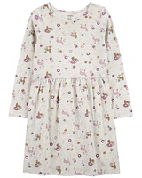 Kid Critter Print Jersey Dress