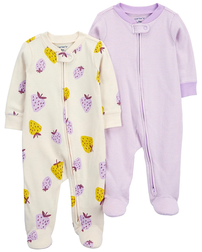 Baby 2-Pack Strawberry Zip-Up Cotton Sleep & Play Pajamas