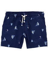 Toddler Sailboat Pull-On Linen Shorts