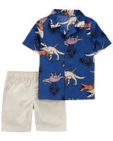 Baby 2-Piece Dinosaur Button-Front Shirt & Short Set