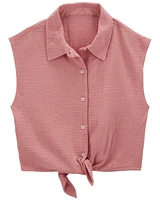 Kid Button-Up Tie-Front Gauze Top