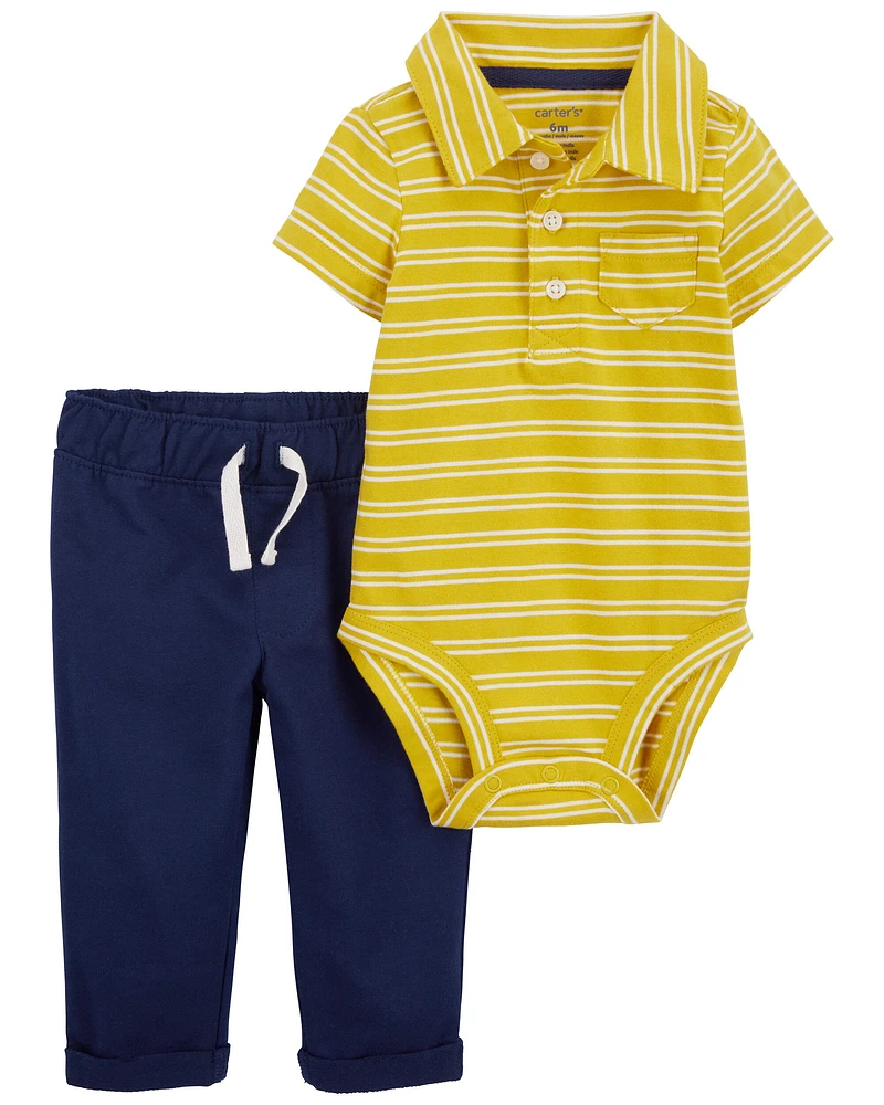 Baby 2-Piece Striped Polo Bodysuit & Pants Set