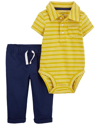 Baby 2-Piece Striped Polo Bodysuit & Pants Set