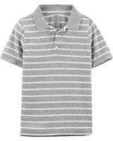 Kid Gray Striped Piqué Polo Shirt