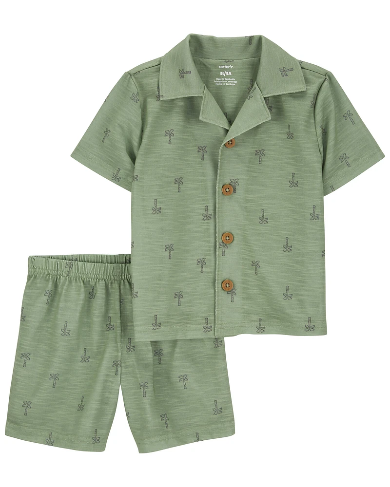 Toddler 2-Pack Palm Tree Coat-Style Loose Fit Pajamas