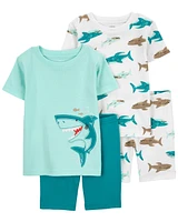 Toddler 4-Piece Shark 100% Snug Fit Cotton Pajamas