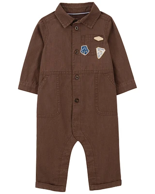 Baby 1-Piece Brown Patchwork Jumpsuit