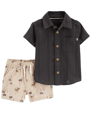 Baby 2-Piece Button-Front Shirt & Palm Tree Short Set