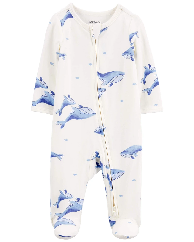 Baby Whale Print 2-Way Zip LENZING™ ECOVERO™ Sleep & Play Pajamas