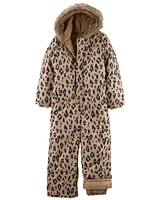 Kid Leopard Fleece-Lined Snowsuit