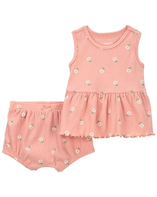 Baby 2-Piece Floral Ribbed Outfit Set