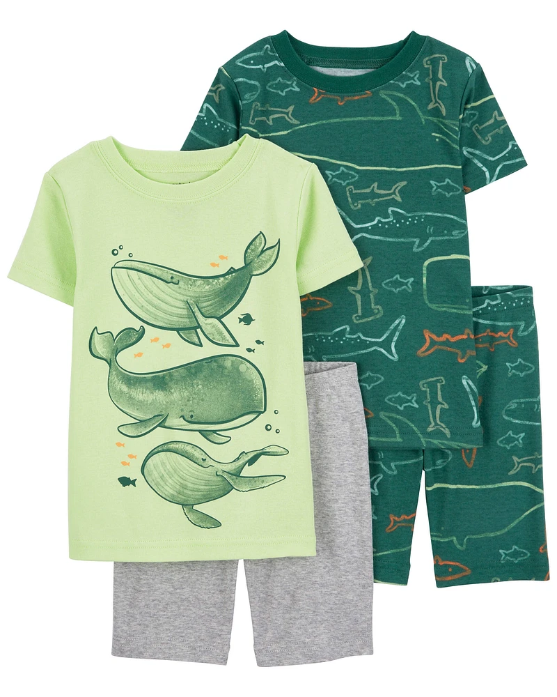 Toddler 4-Piece Whale Cotton Blend PJs