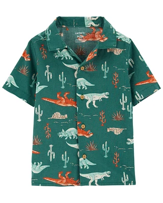 Toddler Button-Front Dinosaur-Print Shirt