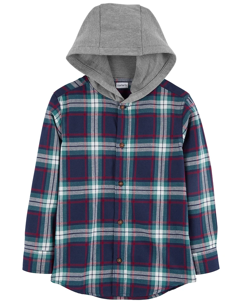 Kid Hooded Flannel Button-Front Shirt