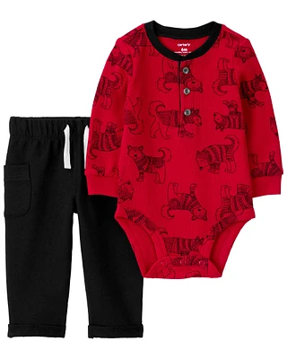 Baby 2-Piece Dog Thermal Bodysuit Pant Set