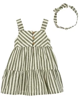 Baby 2-Piece Striped Linen Dress & Headwrap Set