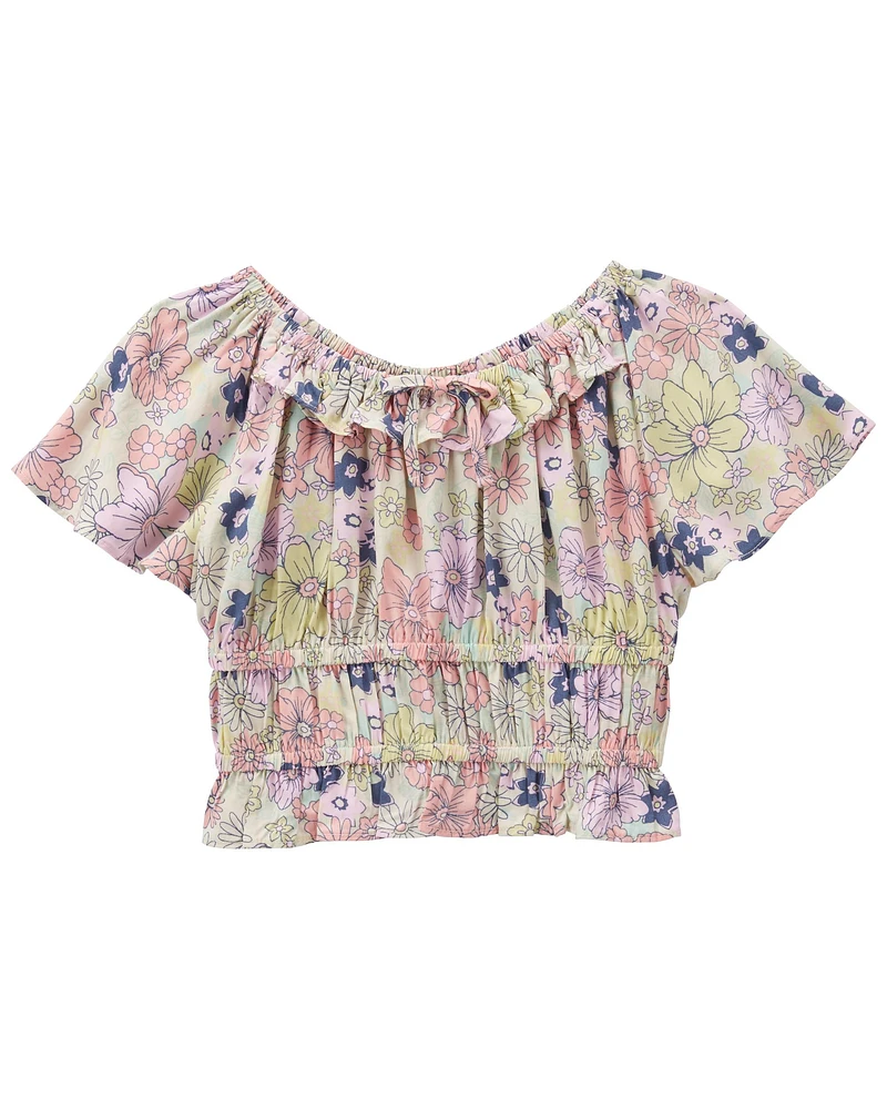 Kid Floral Print Flutter Top