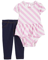 Baby 2-Piece Striped Peplum Bodysuit Pant Set