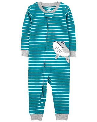 Toddler 1-Piece Striped Whale 100% Snug Fit Cotton Footless Pajamas