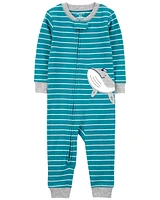 Toddler 1-Piece Striped Whale 100% Snug Fit Cotton Footless Pajamas