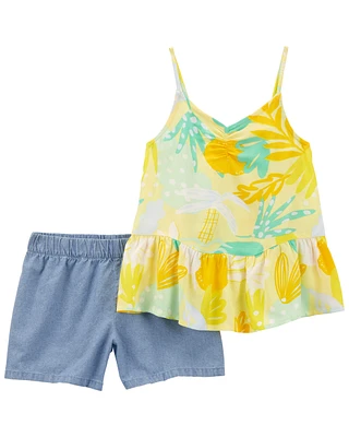 Kid 2-Piece Floral LENZING™ ECOVERO™ Tank & Chambray Short Set